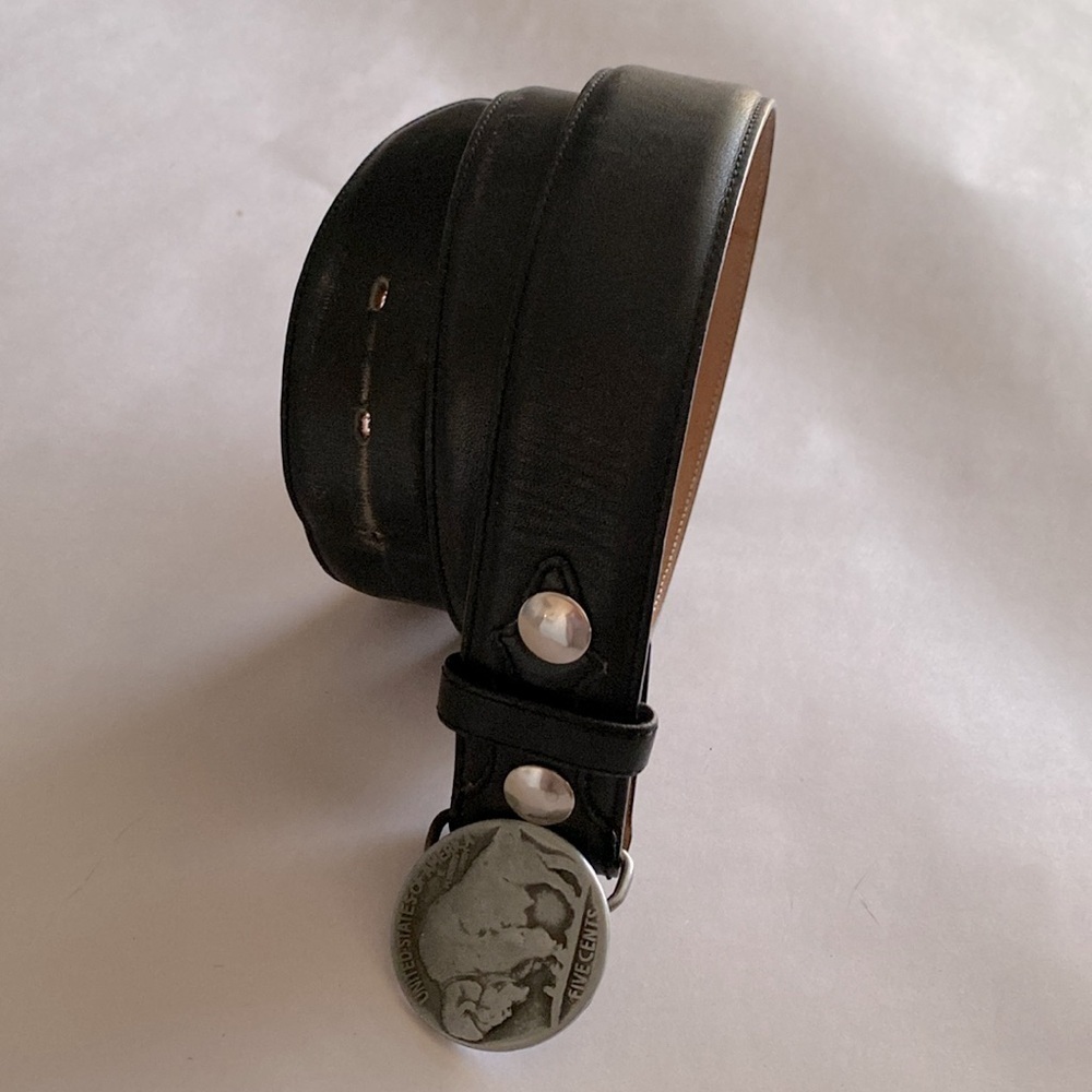 Vintage Buffalo Nickle coin belt Men’s black Genuine leather western cowboy